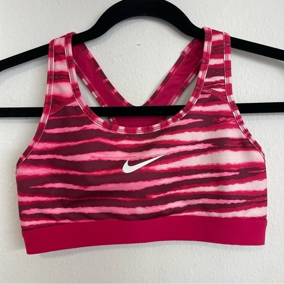 Nike Pro Sports Bra Small Classic Tiger Pink Front  Logo Stretchy  Gym Workout - Picture 1 of 11